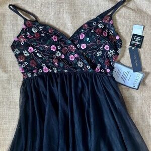 Vintage Beaded Sequin Bodice Black Tulle Prom Dress Gown Juniors Size 13 NOS